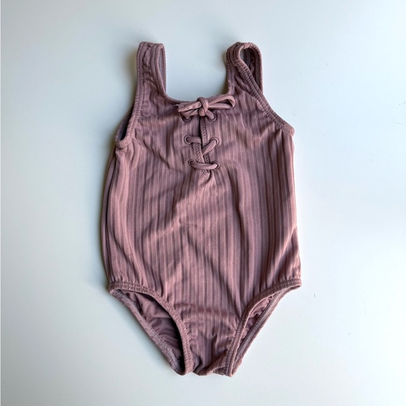 Rylee + Cru Lace Up Mauve Ribbed One Piece Swimsuit size 18-24M - Picture 1 of 8